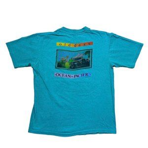 Vintage 86’ Ocean Pacific OP Surf Beach Single Stitch Teal T-Shirt Size Large